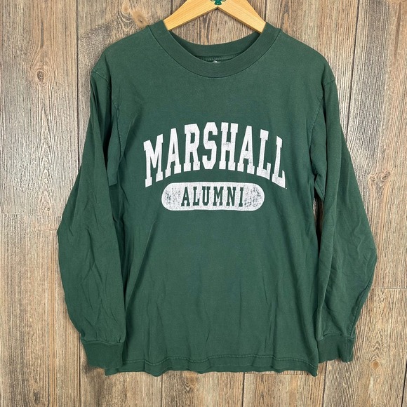 Marshall Alumni Vintage Long Sleeve T-Shirt College Graphic Tee Green Size Small - Picture 1 of 5